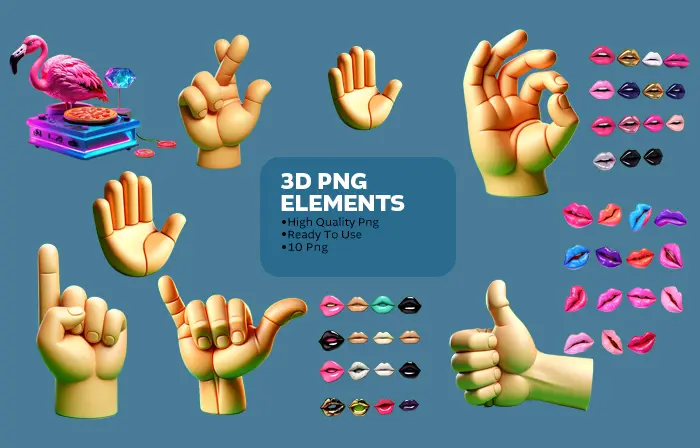 Colourful lips and hand gesture 3D emoji pack